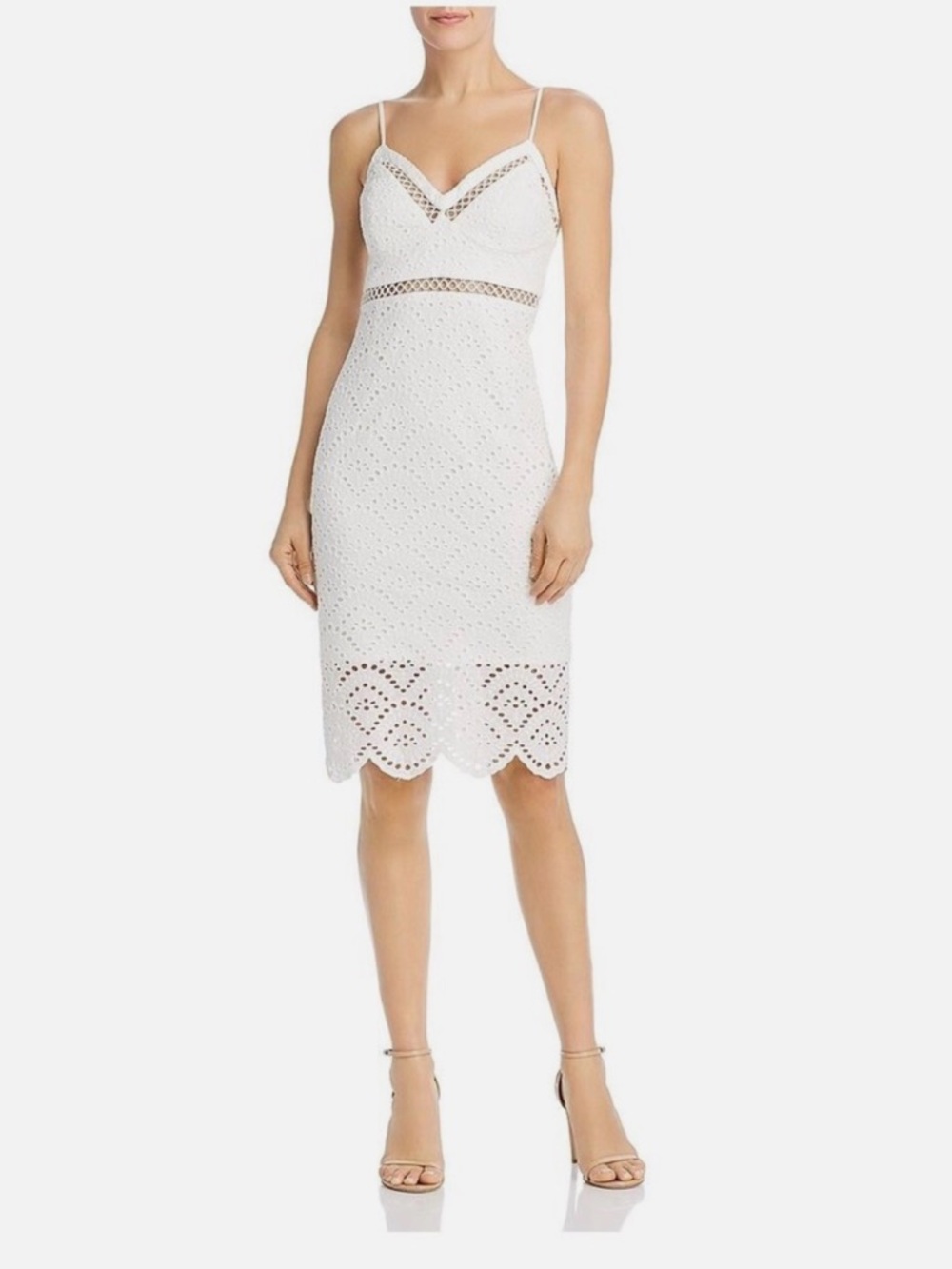 Bardot Sophia Dress White Eyelet Midi with Scalloped Hem